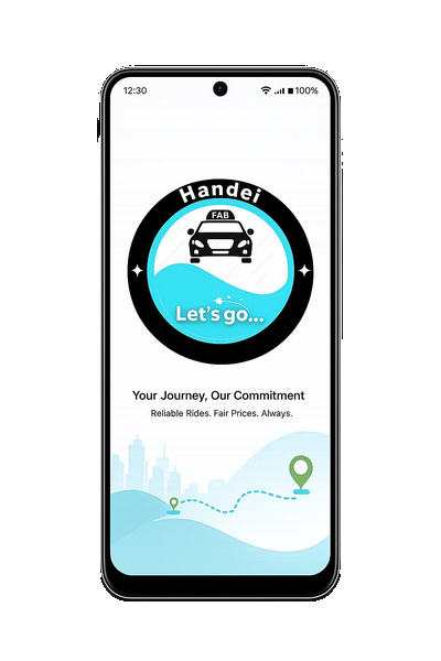 Handei mobile app welcome screen shown on a phone mockup.