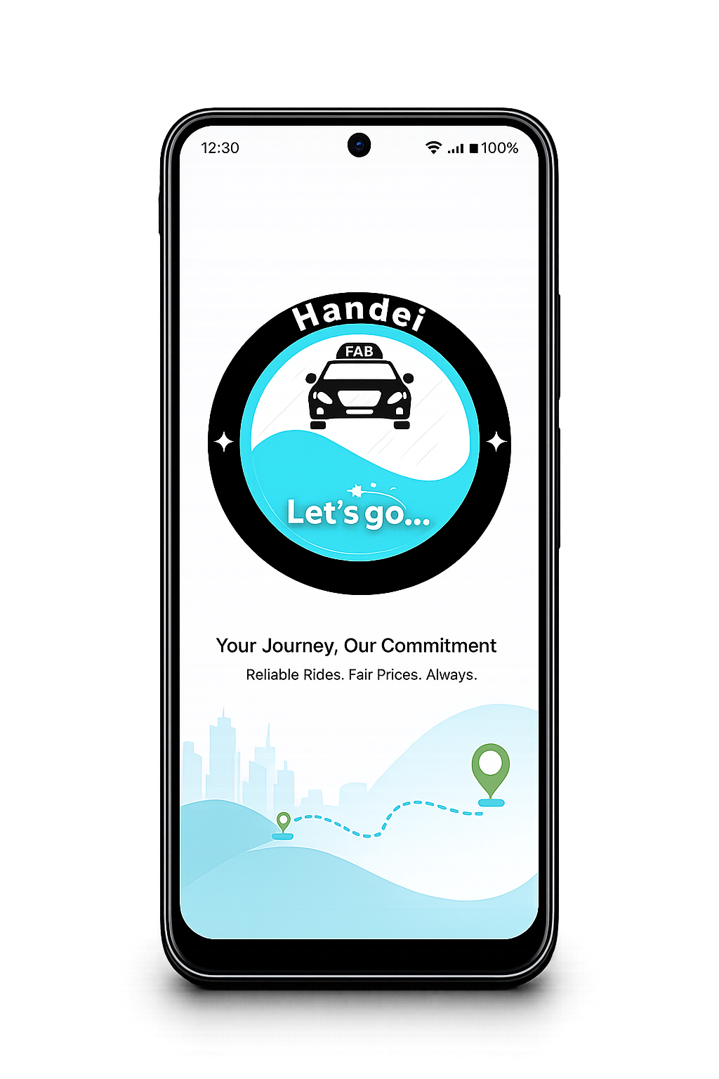 Handei mobile app welcome screen shown on a phone mockup.
